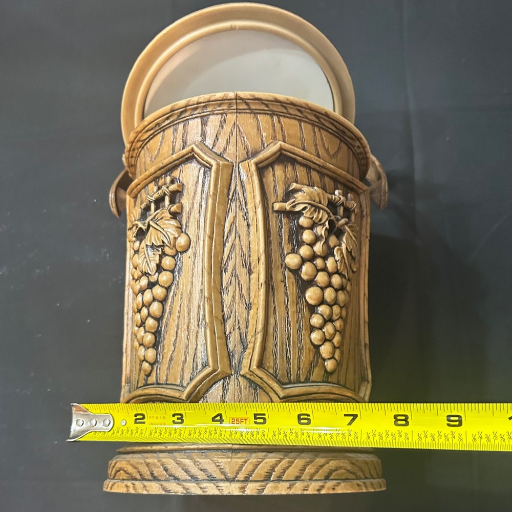Vintage Faux Wood Grape Ice Bucket Insulated Barware Wine Barrel Style 9.5in - Picture 5 of 6